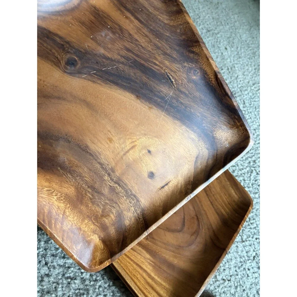 10 Square Acacia Wood Dinner Plates, Beautiful Wood Grain Pattern, 12x12